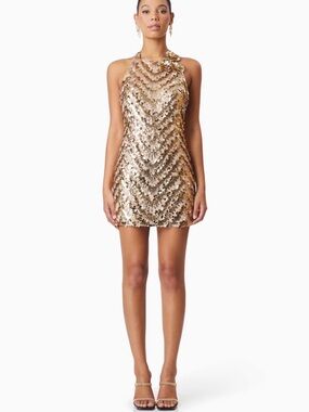 Elliatt Gold Sequin Halter Mini Dress